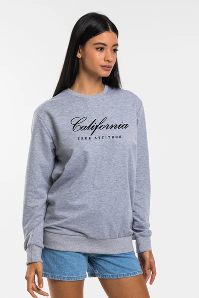 Süperlife Kadın Bisiklet Yaka Regular Kalıp İnce Californıa  Baskılı Sweatshırt SPR24SWK125 - 12