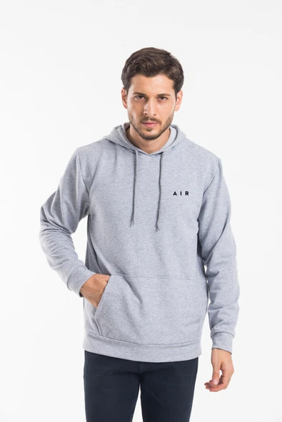 Erkek Kapşonlu Rahat Kalıp İnce AR Baskılı Swetashırt spr24sw122 - Resim 8
