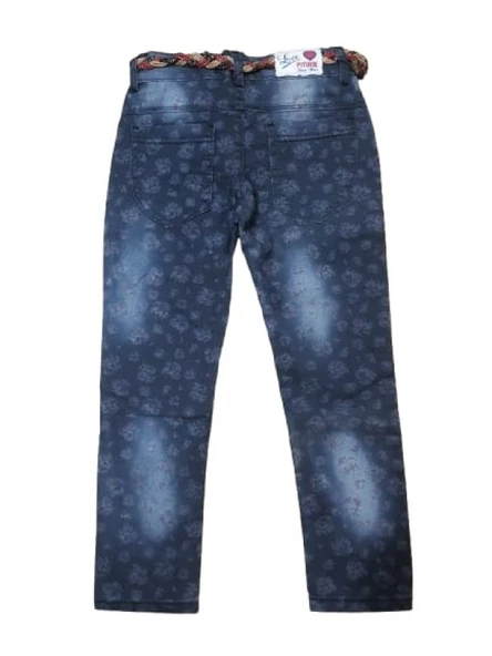 Pıtırık P01197 Çocuk Kız Çiçekli Baskılı Kot Pantolon - Resim 2