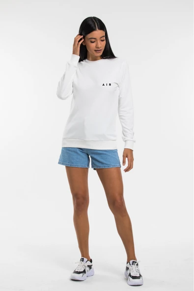 Kadın Bisiklet Yaka Regular Kalıp İnce AR Baskılı Sweatshırt SPR24SWK124 - 5