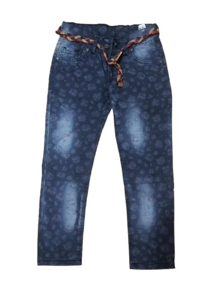 Pıtırık P01197 Çocuk Kız Çiçekli Baskılı Kot Pantolon ürün görseli