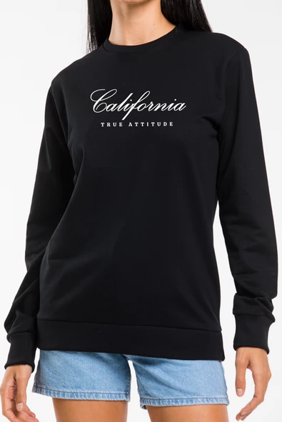 Kadın Bisiklet Yaka Regular Kalıp İnce Californıa  Baskılı Sweatshırt SPR24SWK125 - Resim 2