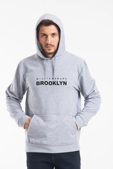Süperlife Erkek Kapşonlu Rahat Kalıp İnce Wıllamsburg Brooklyn Baskılı Swetashırt spr24sw123 - 5
