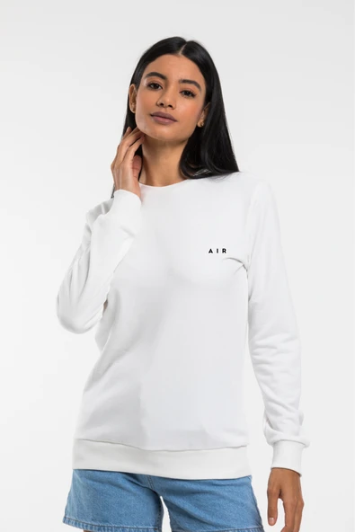 Kadın Bisiklet Yaka Regular Kalıp İnce AR Baskılı Sweatshırt SPR24SWK124 - 6