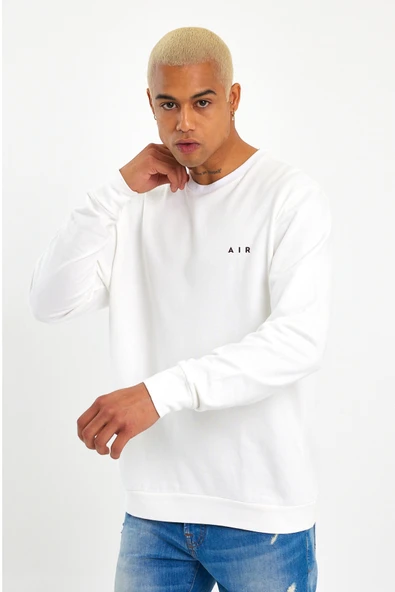 Erkek Bisiklet Yaka Regular Kalıp İnce AR Baskılı Sweatshırt SPR24SW124 - 4