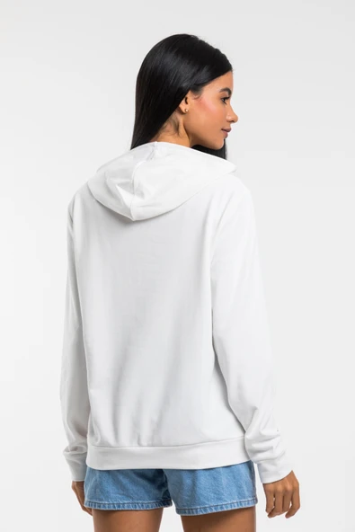 Kadın Kapşonlu Rahat Kalıp İnce El Yazılı Californıa Baskılı Swetashırt spr24swk121 - 12