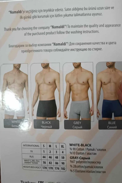 Namaldı Erkek Likralı Boxer 128 - 6 Adet  M Gri - Resim 2