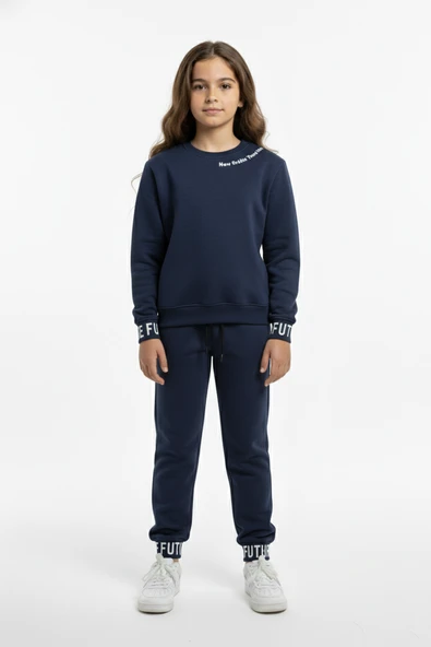 3iplik İçi Polarlı Baskılı Kız Çocuk Eşofman MNK416053 - Resim 7