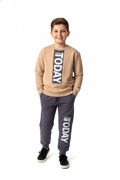 3iplik İçi Polarlı Today Baskılı Erkek Çocuk Eşofman MNK416193 - 4