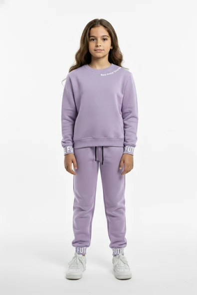 3iplik İçi Polarlı Baskılı Kız Çocuk Eşofman MNK416053 - Resim 5