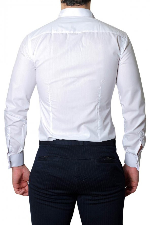 İlhan Işık Erkek Pileli Ata Yaka Saten Slim Fit Smokin Gömleği - 3