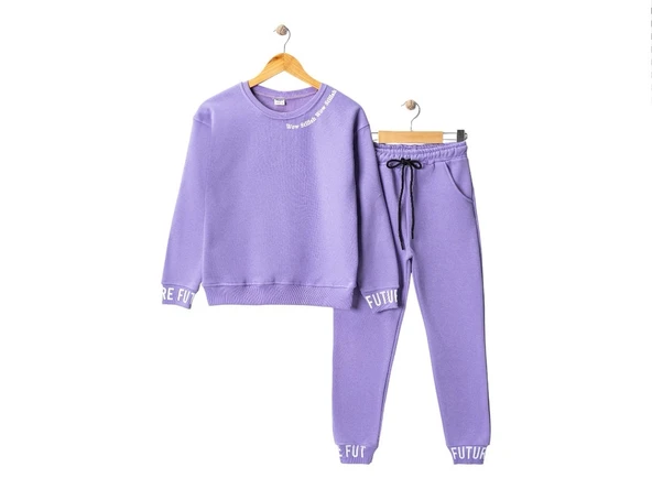 3iplik İçi Polarlı Baskılı Kız Çocuk Eşofman MNK416053 - Resim 15