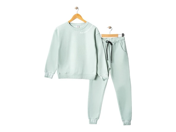 3iplik İçi Polarlı Baskılı Kız Çocuk Eşofman MNK416053 - Resim 9