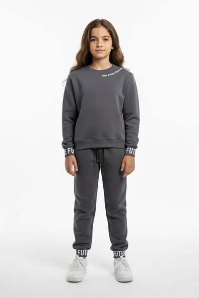 3iplik İçi Polarlı Baskılı Kız Çocuk Eşofman MNK416053 - Resim 19