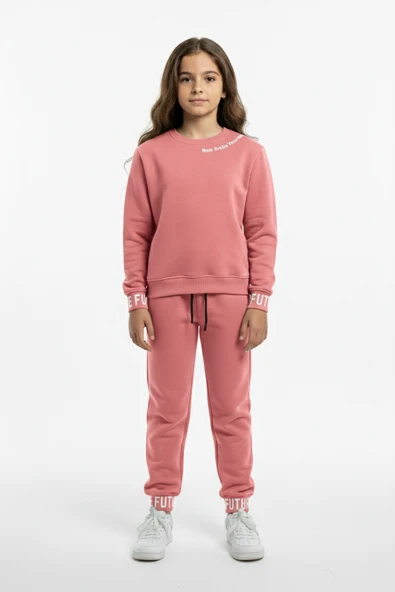 3iplik İçi Polarlı Baskılı Kız Çocuk Eşofman MNK416053 - Resim 17