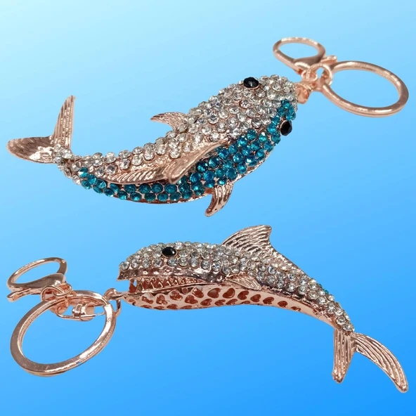 Kristal Taşlı Mavi Köpekbalığı Anahtarlık No.2 - Resim 4