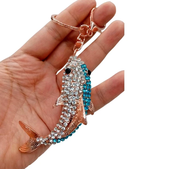 Kristal Taşlı Mavi Köpekbalığı Anahtarlık No.2 - Resim 3