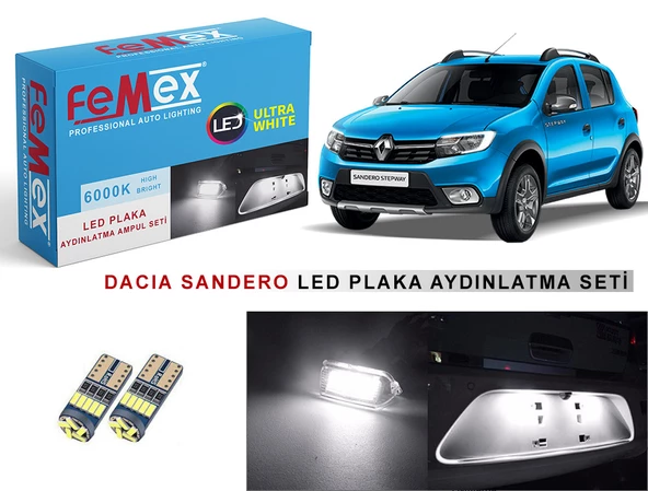 Dacia Sandero LED Plaka Aydınlatma Ampul Seti FEMEX Parlak Beyaz - 1