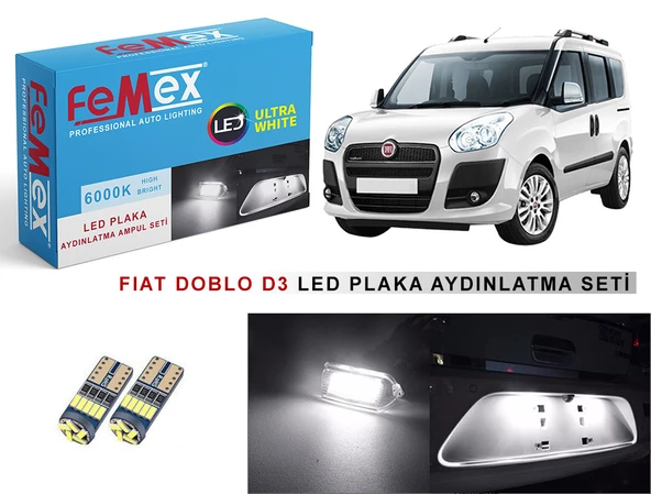 Fiat Doblo D3 LED Plaka Aydınlatma Ampul Seti FEMEX Parlak Beyaz