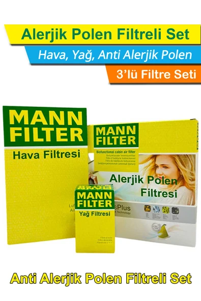 Mercedes B150 Benzinli W245 MANN Filtre Bakım Seti 2005-2010 Hava+Yağ+A.Alerjik Polen
