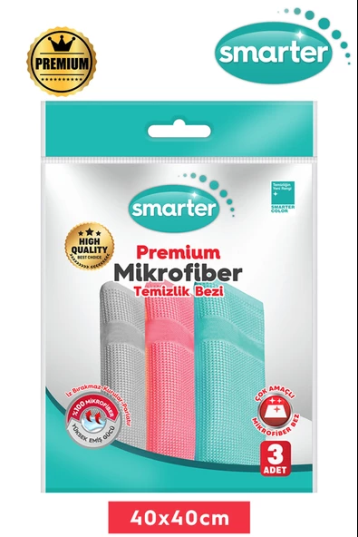 SMARTER PREMİUM 3 LÜ MİKROFİBER TEMİZLİK BEZ(40x40