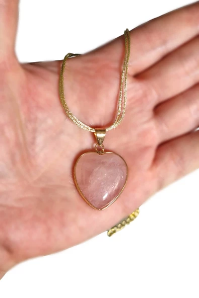 Pembe Kuvars Kolye Kalp Kesim 453-4 - 3