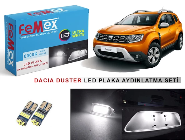 Dacia Duster LED Plaka Aydınlatma Ampul Seti FEMEX Parlak Beyaz