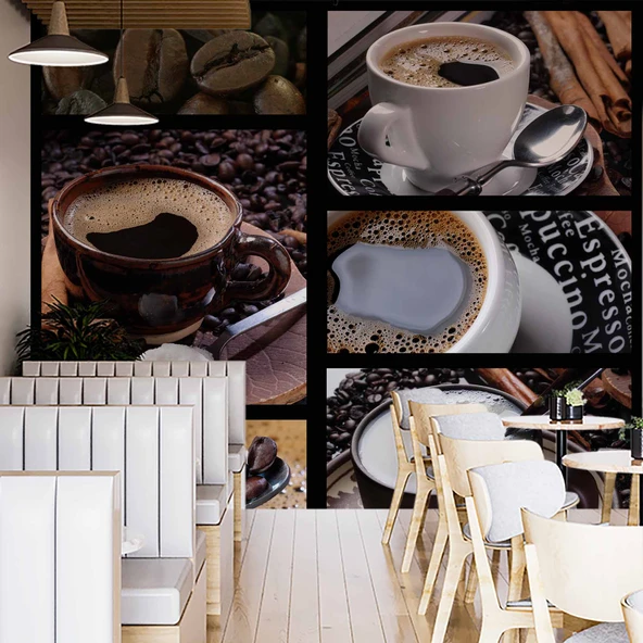 Kahveli Cafe Duvar Kağıdı Baskı - Resim 2