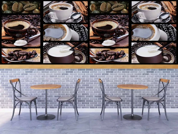 Kahveli Cafe Duvar Kağıdı Baskı - Resim 4