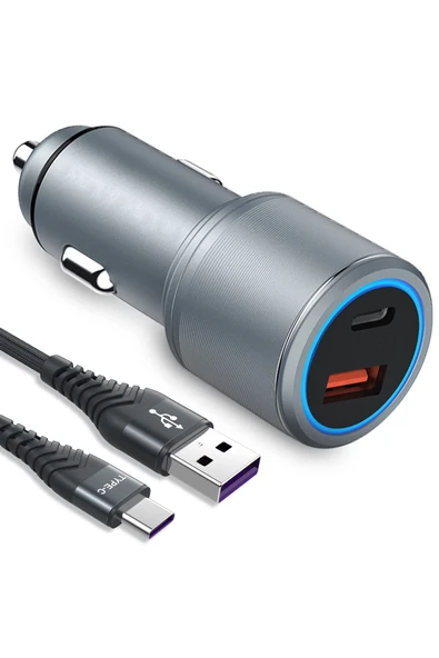 USB Type C Araç Şarj Cihazı - 2 Port, Hızlı Şarj 48W Çakmaklık Adaptörü - 2