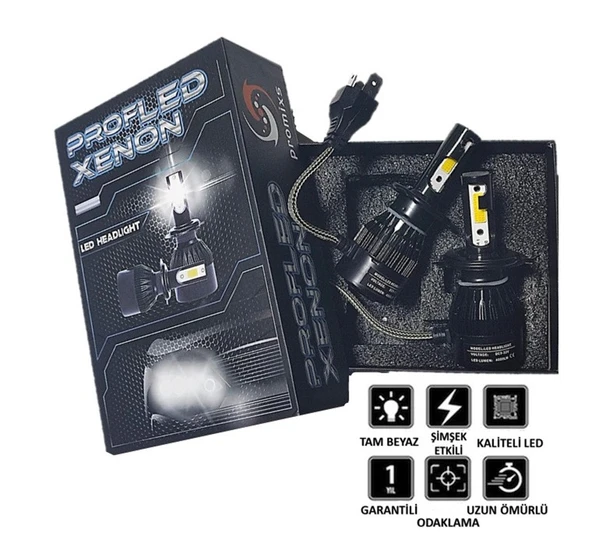 2 Adet H4 Soket Led Xenon Far Ampulü 6000k Beyaz 8000lm