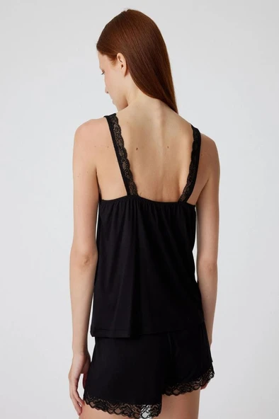 Koton Dantelli Saten Pijama Üstü V Yaka Viskon Kumaş - Resim 4