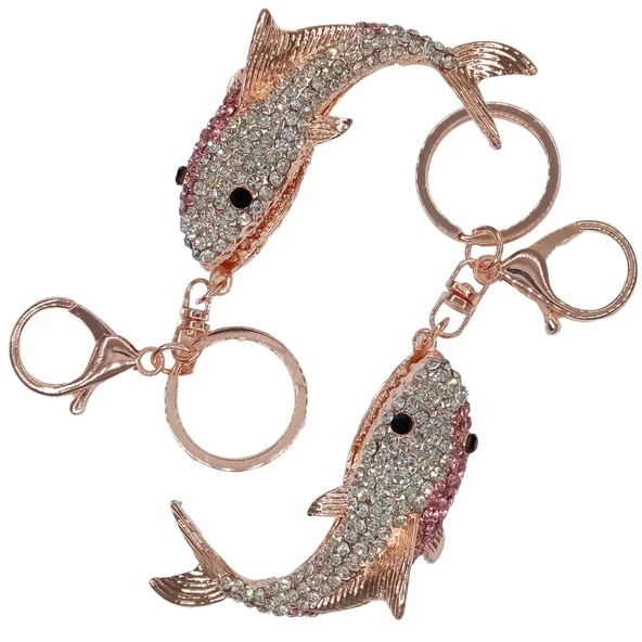 Kristal Taşlı Pembe Köpekbalığı Anahtarlık No.1 - 2