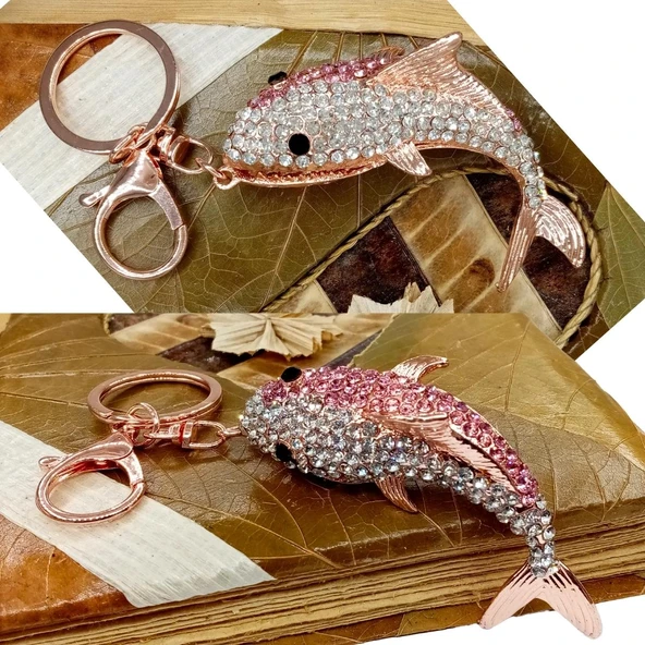 Kristal Taşlı Pembe Köpekbalığı Anahtarlık No.1 - 4