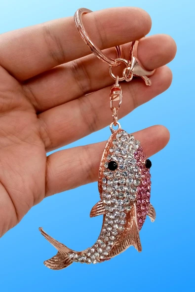 Kristal Taşlı Pembe Köpekbalığı Anahtarlık No.1 - 8