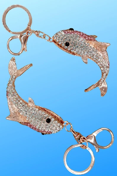 Kristal Taşlı Pembe Köpekbalığı Anahtarlık No.1 - 6