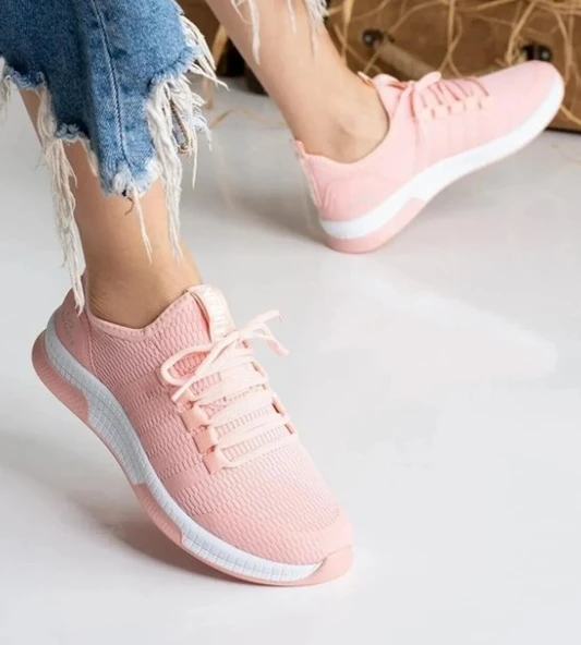 infinite8 Unisex Ortopedik, Triko Spor Ayakkabı Koşu Ve Yürüyüş Ayakkabısı Sneaker Pudra - Resim 3