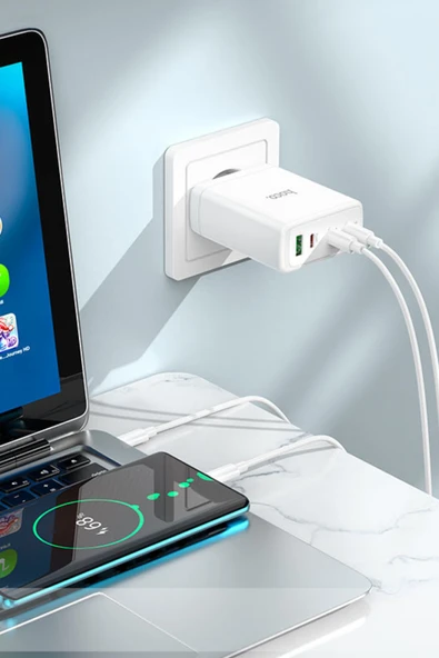 Hoco N31 Leader PD Hızlı Şarj Özellikli 100W Type-C ve USB Şarj Çıkışlı Gan Teknoloji Şarj Başlığı - Resim 4