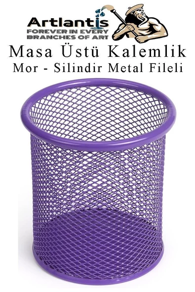Silindir Masa Üstü Kalemlik 1 Adet Metal Fileli Renkli Perforeli Yuvarlak Kalemlik Ofis Büro Okul - 6