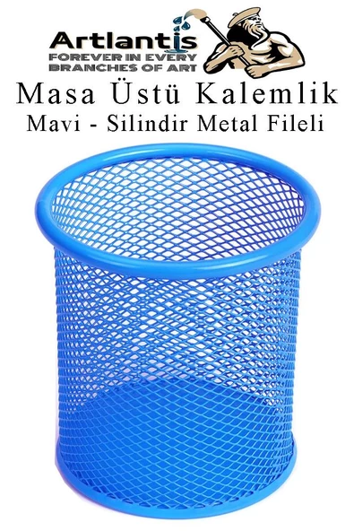 Silindir Masa Üstü Kalemlik 1 Adet Metal Fileli Renkli Perforeli Yuvarlak Kalemlik Ofis Büro Okul - 5