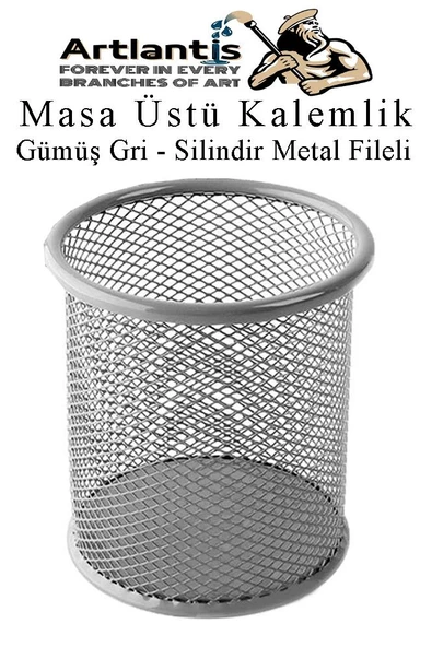 Silindir Masa Üstü Kalemlik 1 Adet Metal Fileli Renkli Perforeli Yuvarlak Kalemlik Ofis Büro Okul - 3