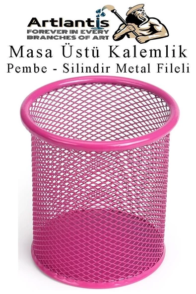 Silindir Masa Üstü Kalemlik 1 Adet Metal Fileli Renkli Perforeli Yuvarlak Kalemlik Ofis Büro Okul - 7