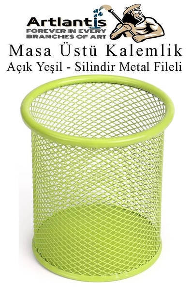 Silindir Masa Üstü Kalemlik 1 Adet Metal Fileli Renkli Perforeli Yuvarlak Kalemlik Ofis Büro Okul - 2