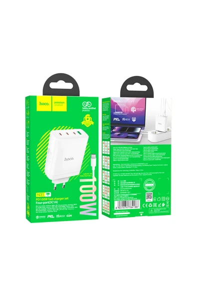 Hoco N31 Leader PD Hızlı Şarj Özellikli 100W Type-C ve USB Şarj Çıkışlı Gan Teknoloji Şarj Başlığı - Resim 5