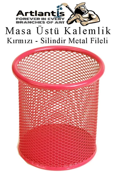 Silindir Masa Üstü Kalemlik 1 Adet Metal Fileli Renkli Perforeli Yuvarlak Kalemlik Ofis Büro Okul - 4