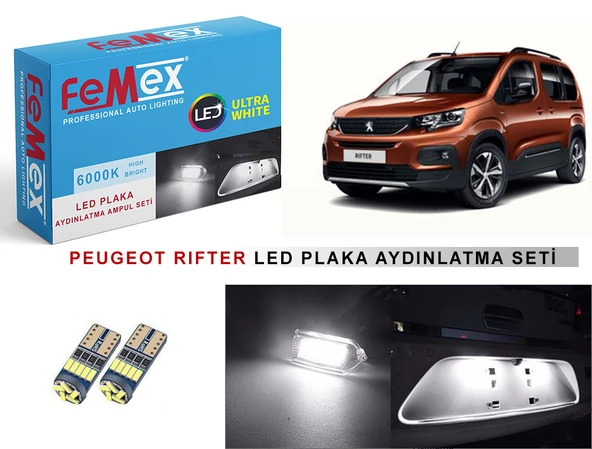 Peugeot Rifter LED Plaka Aydınlatma Ampul Seti FEMEX Parlak Beyaz - 1