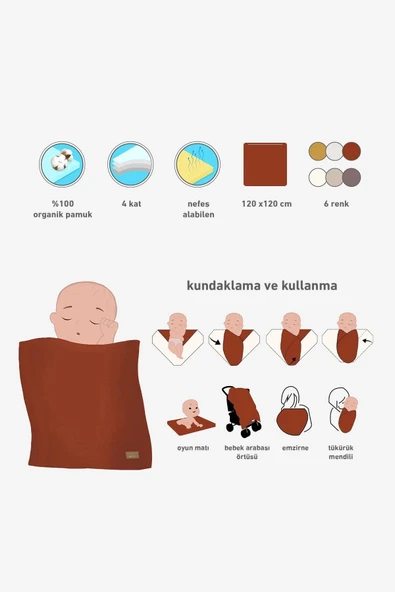 Bistyle Müslin Battaniye 120x120 Cm 70101 Kiremit - 7