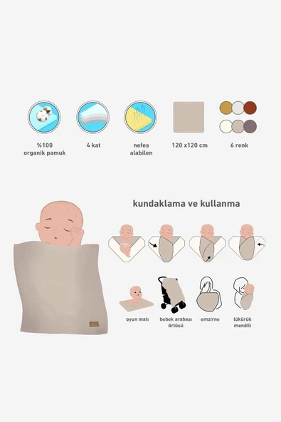 Bistyle Müslin Battaniye 120x120 Cm 70101 Bej - 7