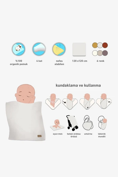 Bistyle Müslin Battaniye 120x120 Cm 70101 Taş - Resim 7