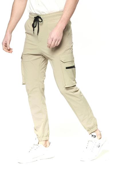 Erkek Paraşüt Kumaş Kargo Cepli Paçası Lastikli Spor Jogger Pantolon - 3